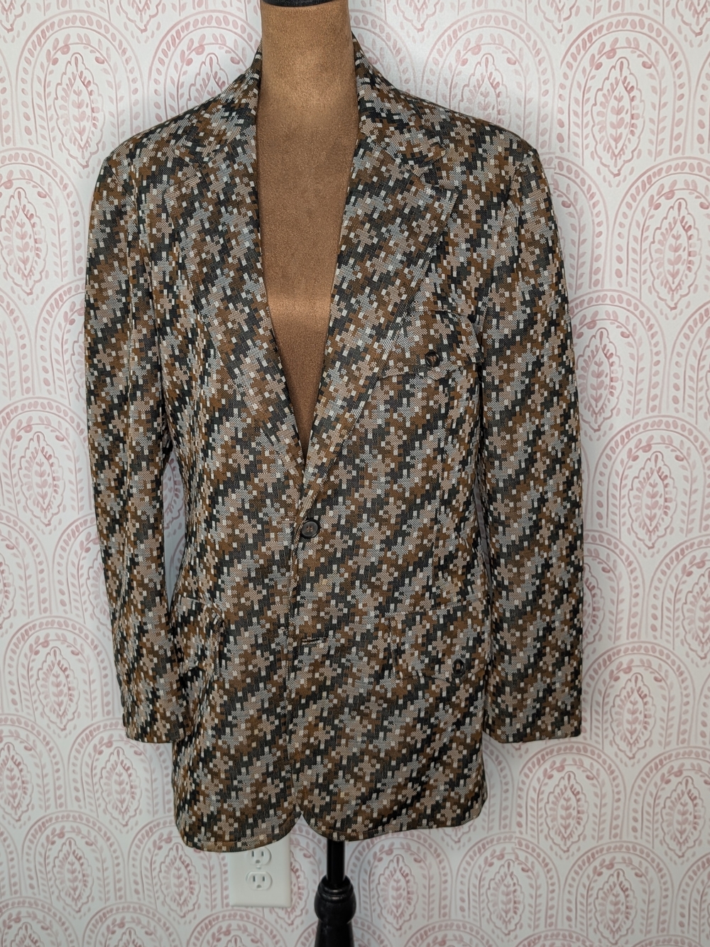 Vintage Brown And Black Geometric Blazer Jacket